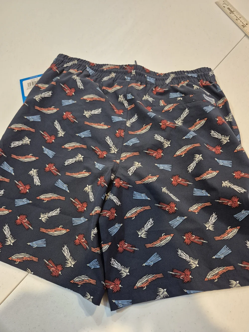 Boys Navy Fly Fishing Print Swim Trunks with Elastic Waist and Drawstring 4815